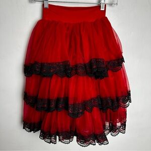 Dansco Tulle Skirt Girl's Size Large Red Black tiered Ruffle Valentine's costume